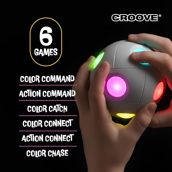 Handheld Light-Up Brain & Memory Action Ball, 6 Games, Kids 7-13 | Rechargeable, Coolest Electronic Memory Game for Boys & Girls Ages 7-13