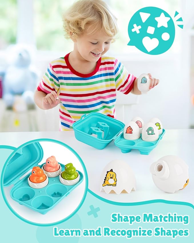 Matching Egg Toy 6 Pcs Develops Toddlers' Color & Shape Recognition Skills | Easter Basket Gift for Boys & Girls, Montessori Travel Toy for Kids 1-3, Fun Sorting Puzzle for Daily Early Education