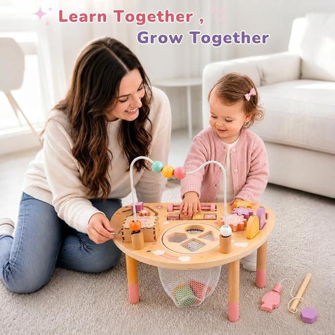 Vanplay Montessori Toys for 1 2 Year Old Girl Gift - 1st Christmas Birthday | 8 in 1 Learning Activities with Music Box/ Fishing Game, Busy Board Toys for Toddler 1-3, One Year Old Girl Birthday Gift