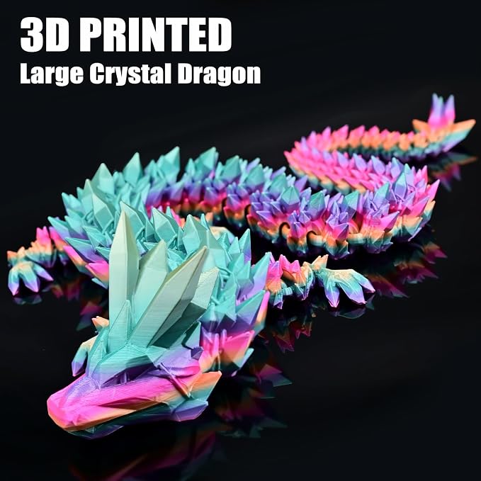 30 Inch Large 3D Printed Dragon 76cm Long Fidget Toy Gift Decor | Flexible Giant Articulated Dragon Toy, Home Desk Decoration, Birthdays Christmas Gift for Kids Boys Girls Adults, Rainbow