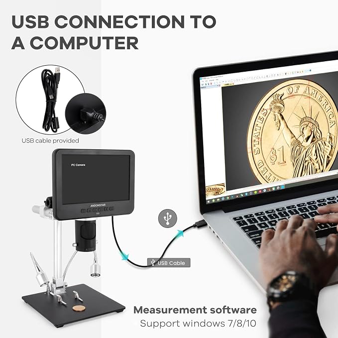 Andonstar AD246S-M 3 Lens 2160P HDMI Digital Microscope 2000x for Adults | 7 Inch LCD Soldering Microscope for Electronics Repair, Error Coins, Pro Boom Arm Stand, Windows Compatible