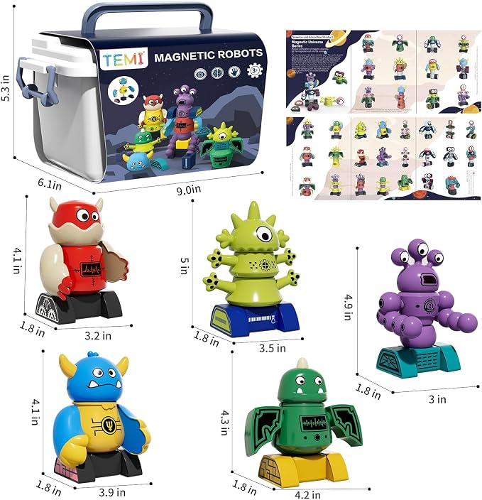TEMI Magnet Robot Toy for Kids 3-5 Years Old | Monster Magnet Toys Stacking Transform Toys with Storage Box, Set for 3 4 5 6 7 Years Old Boys, Christmas and Birthday Gifts