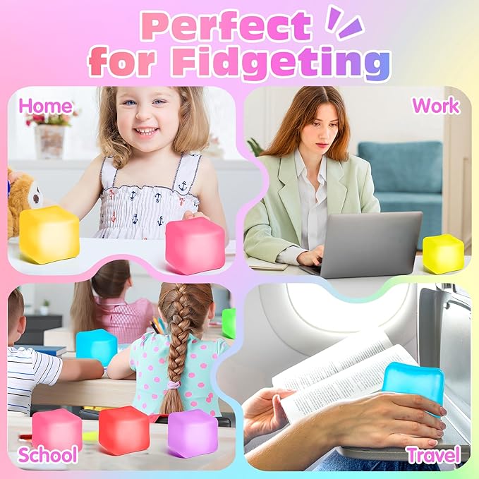 VISCOO 8 Pack Stress Cube,Slow Rising Cube Stress Balls for Adults Kids | Sensory Fidget Toy for Anxiety Relief, Square Shape Cube Squishy for Classroom Prizes, Squishy Balls for Party Favors