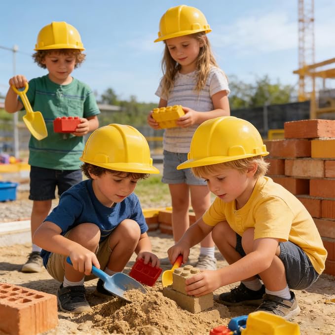 2pcs Kids Construction Hat Yellow Plastic: 8.26 Inch Hard Hats Worker Helmets for Kids Pretend Role Play Themed Parties Dress up and Fun