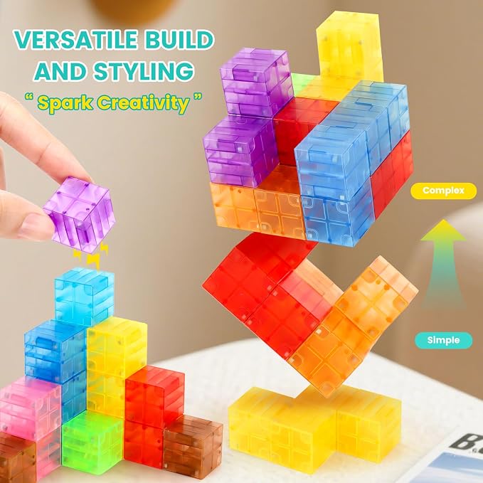 ZHENFINITY 200PCS Rainbow Magnetic Building Blocks, STEM Construction Toy | Light-Through Blocks for Open-Ended Building, Creativity and Hands-On Play, Gift for Boys and Girls Ages 4-8