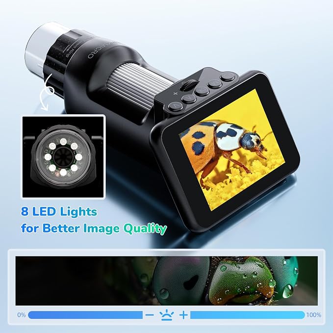 LM013 Portable Digital Microscope with 2.8" LCD Screen | 1080 FHD Video, 12MP Handheld Microscope for Kids, 120X USB Coin Magnifier for Adults, 8 LED, Microscope Slides, PC View
