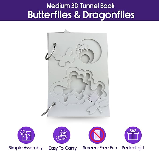 EyeConnect Crafts Butterfly Mini 3D Tunnel Book – Hands-on Paper Craft Kit | Build, color & create a pop-in book! Mini animals, watercolor pastels & water brush included. Portable, screen-free fun! 3+