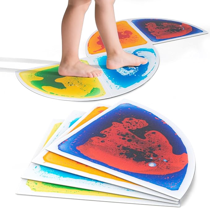 LONGKING 4-Sheet Liquid Sector Sensory Tiles, Colorful Floor Tile for Play Centers, Playroom, Lava Tiles, Radius 13" | Sensory floor tiles, soft liquid gel, Radius 13", color movement play mat, playroom classroom daycare, 4-sheet