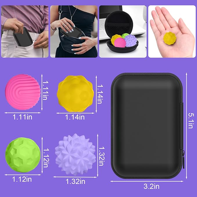 BUSOHA Silicone Magnetic Fidget Balls - 8 Pack Fidget Toys for Adult | Four Unique Textures Sensory Support,Quiet and Silent Stress Relief,Lightweight,Office,Travel,Anxiety,ADHD,Colorful