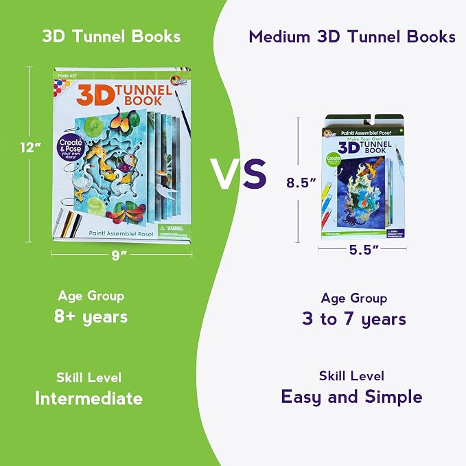 EyeConnect Crafts Dinosaurs Mini 3D Tunnel Book – Hands-on Paper Craft Kit | Build, color & create a pop-in book! Mini animals, watercolor pastels & water brush included. Portable, screen-free fun! 3+