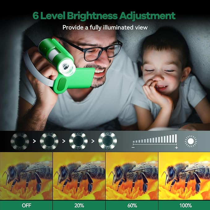 Hideal HP20 IPS Microscope for Kids: [3-in-1] [Easy and Fun] 2" Portable Handheld Microscope Miniscope, Pocket Mini Scope Educational Science Kit, Christmas Birthday Gifts for Kids, 32GB, Green