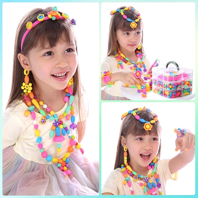 Pop Beads, 500+ Pcs Jewelry Making Kit for Girls 4-6, Colorful Snap Beads | Funtopia Arts and Crafts for Kids 3 4 5 6 7 8, DIY Bracelet Necklace Ring Set for Little Girls