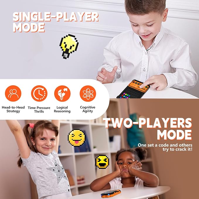 Electronic Mastermind Game, 10,000+ Logic Challenges for 1-8 Players | Handheld logic puzzle includes a clamp and supports solo or group play for kids and adults, at home or while traveling.