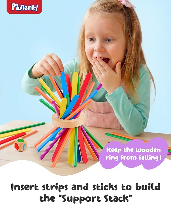 Montessori Wooden Board Game for Kids 3–8 Fine Motor Skills Toy Learning | 21 sticks & 21 strips, 2 play modes, cognitive growth & color matching — CPC-certified rubberwood, safe gift boys girls 3–8
