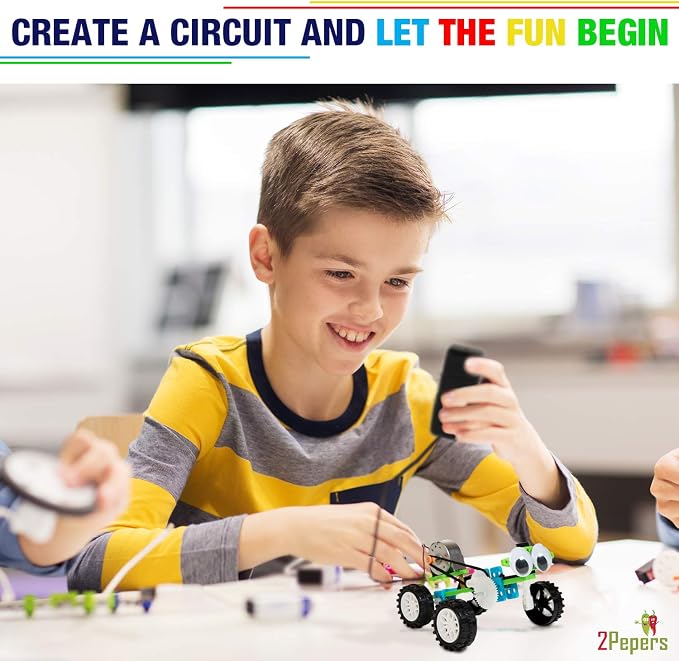 2Pepers Electric Motor Robotic Science Kits for Kids (4-in-1), DIY STEM Toys Kids Science Experiment Kits,Building Educational Robotics Kit for Boys and Girls,Circuit Engineering Science Project Kits