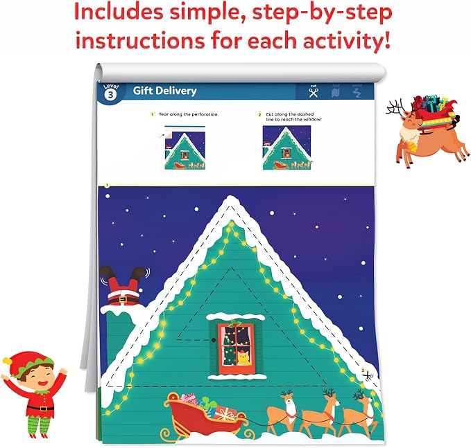 Skillmatics Snip Snip Christmas, Gift for Kids, Scissor Skills, Felt Craft | Preschool Activity Book, Safety Scissors, Fine Motor Skills, Learning Toy, Stocking Stuffers, Toddlers, Ages 3, 4, 5, 6