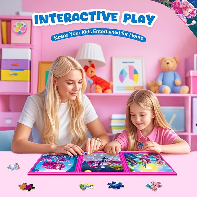 Homicozy Magnetic Puzzles for Toddler Kids 3-8, Mermaid Princess Travel Toy | 36-Pieces Magnetic Puzzles for Girls Ages 3-5 4-6, Car Airplane Road Trip Activities, Quiet Screen-Free Game, Birthday Gifts