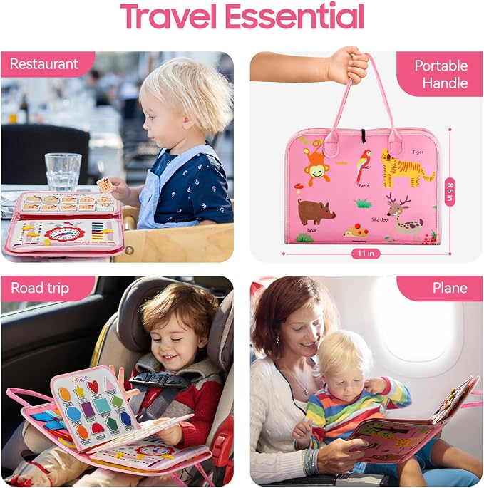 Montessori Toy Busy Book for Toddlers 1-3, Birthday Gifts for 1 2 3 Year Old Girls, Travel Activity Book & Sensory Learning Toy 1 2-4 Year Old Girl, Educational Busy Board for Fine Motor Skills