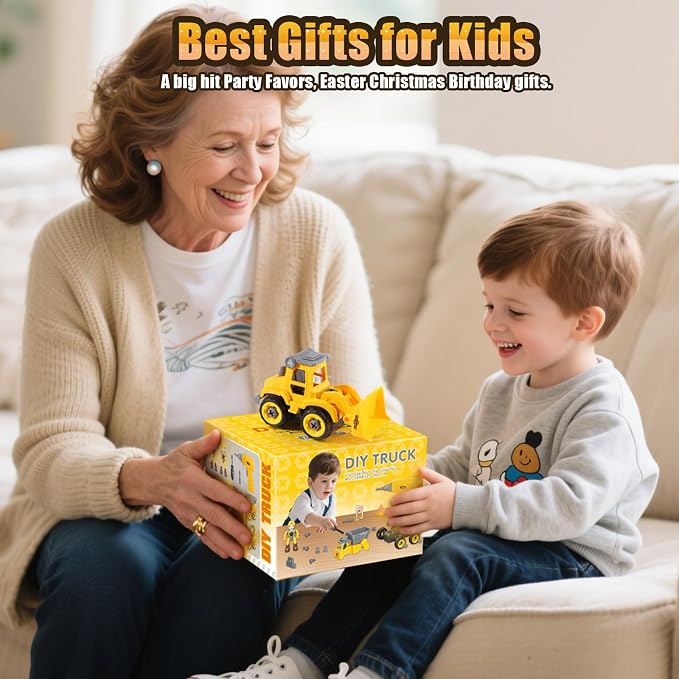 LUDILO 4PCS Take Apart Construction Toys for 3 Year Old Boy Birthday Gift | Stem Learning Building Toy/Assembly Electric Drill/Mini Sandbox Beach Toy/Toddler Kids Toys Boys 3-5 Year Old Bday Xmas Gift