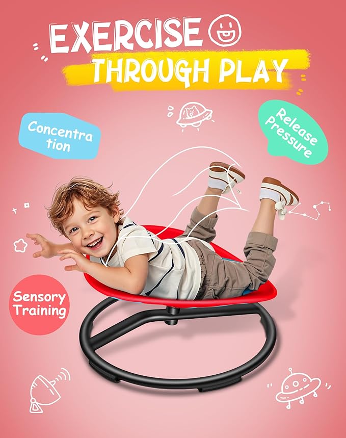 FERUERW Spinning Chair for Autistic Kids, Autism Sensory Products | Sensory Toy Gifts for Children with ADHD/Autism, 220LBS Weight Capacity, Training Body Coordination, 3+ Years (Red)