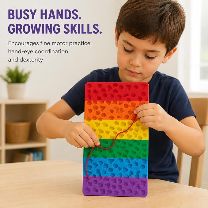 2 Pack Sensory Activity Board, Stress Relief Silicone Quiet Toddler Sensory Toy, Silicone Sensory Activity Board, ADHD & Autism Sensory Toys for Kids & Adults |with a Travel Bag & 24 Strin(A)