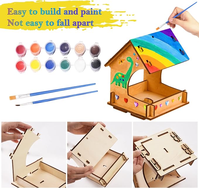 THWAS-LIGHT Wooden Arts and Crafts for Kids - 2 Pack Bird Feeder Wind Chime DIY Kids Crafts - Build and Paint Educational Fun Art Activities Gifts Outside Toys for Boys Girls Ages 3-5 8-12 6-8