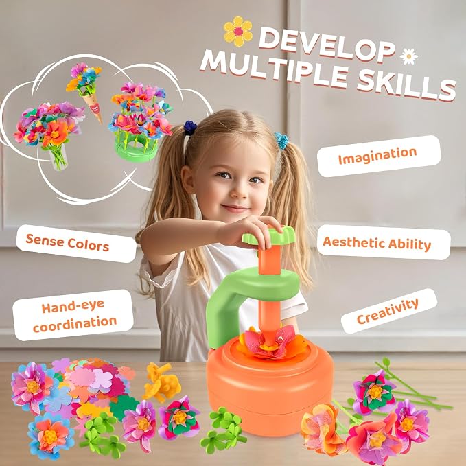 Art & Craft Kit Toys for Girls: DIY Farbric Flower Bouquet Crafts for 3 4 5 6 7 8 Year Old Toddlers | Educational Activiiy Preschool Birthday Gifts Ideas for Kids Age 4-8 Flower Making Crafts Set
