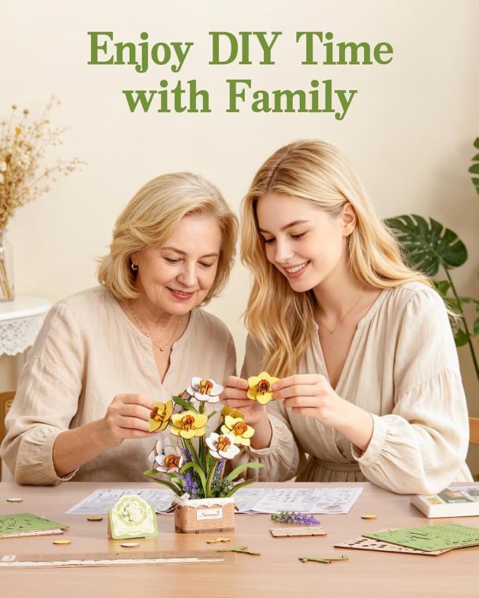 Rowood 3D Puzzles for Adults,Mother's Day DIY Wooden Flower Narcissus Craft Kit,Artificial Flower Botanical Collection,Christmas Birthday Decoration Centerpiece for Table
