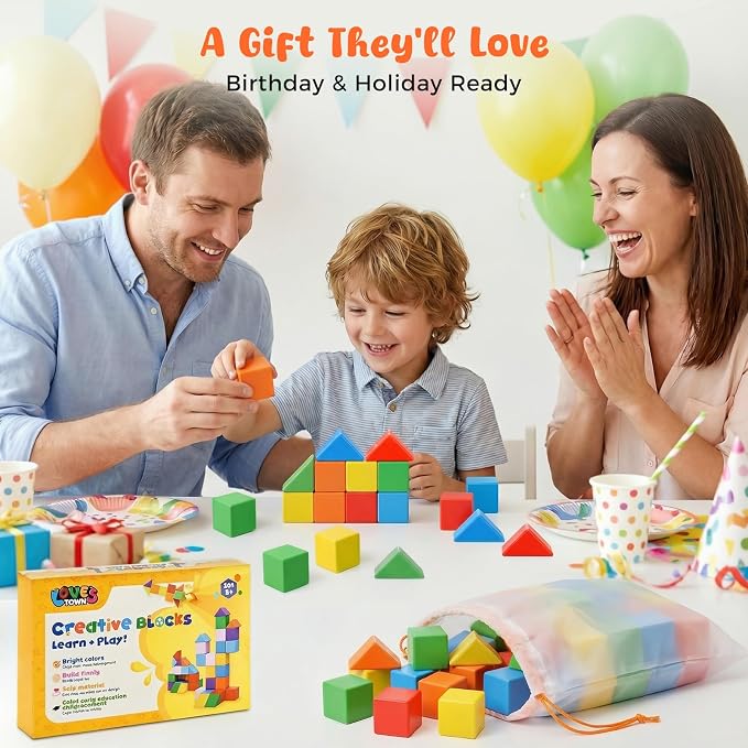 LovesTown 28PCS Large Magnet Building Blocks, 1.3inch, with a Storage Bag | STEM Building Toy, for Kids 3+, Montessori Learning Cubes, Fine Motor Skills, Creative Play