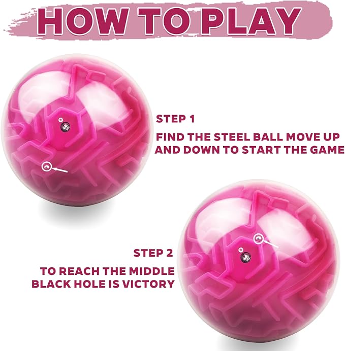 Amaze 3D Memory Sequential Maze Ball Puzzle Toy Gifts for Kids Adults - Challenges Game Lover Tiny Balls Brain Teasers Game (Rose)