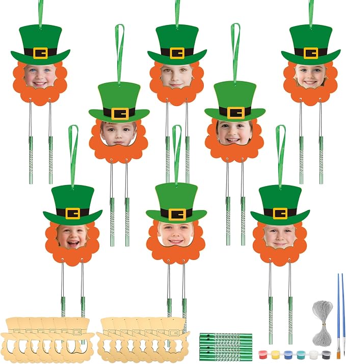 Fennoral 12 Pack St. Patrick's Day Craft Kits for Kids Make You Own Patrick's Day Picture Frame Wind Chime Kit Wooden DIY Coloring Art and Craft for Irish Classroom Art Activity Patrick's Decoration