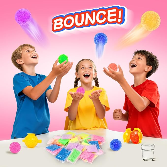 24 Packs Gift Bouncy Ball Kit with Cards for Kids Magic Bouncing Ball STEM Science Experiment Craft Party Favors School Classroom Gifts Exchange for Boys and Girls