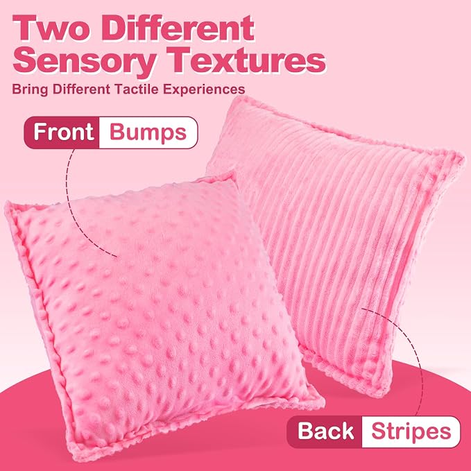 Subao 12" Vibrating Sensory Toddler Pillow with Two Textures, Sensory Toys for Kids with Autism, Birthday Xmas Gifts for Ages 4-10, Pink