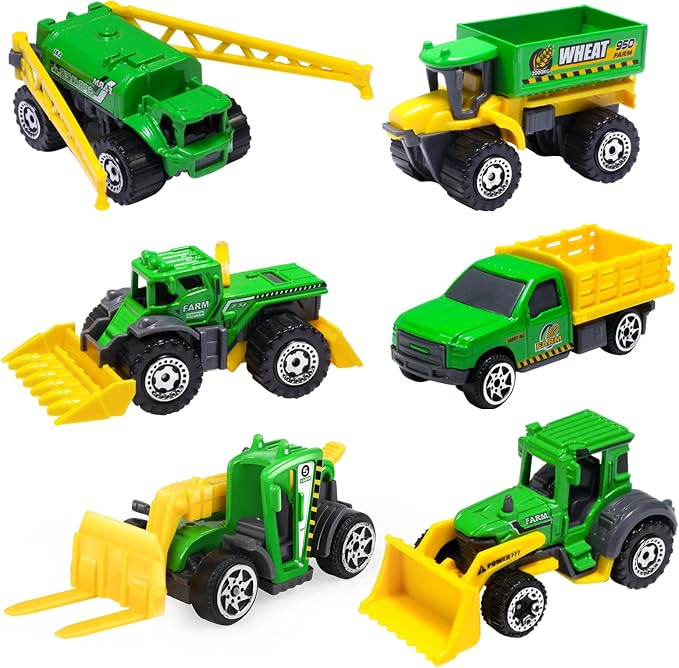 Oriate Diecast Farm Tractor Toys Set for Kids Boys Girls Age 3-5, 6pcs Cars | Harvester,Transporter, Truck, Sprayer Small Farming Toy Tractors, Mini Vehicles Model Farm Equipment, Christmas Birthday Gift