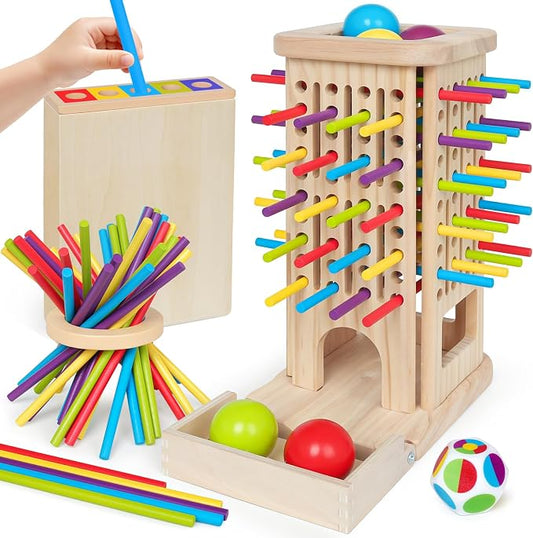 ROOCHKD Wooden Sorting Toy Montessori Color & Shape Sorter Class Activity | Fine Motor Game, Colors and Shapes Recognition, Gifts for Boys and Girls