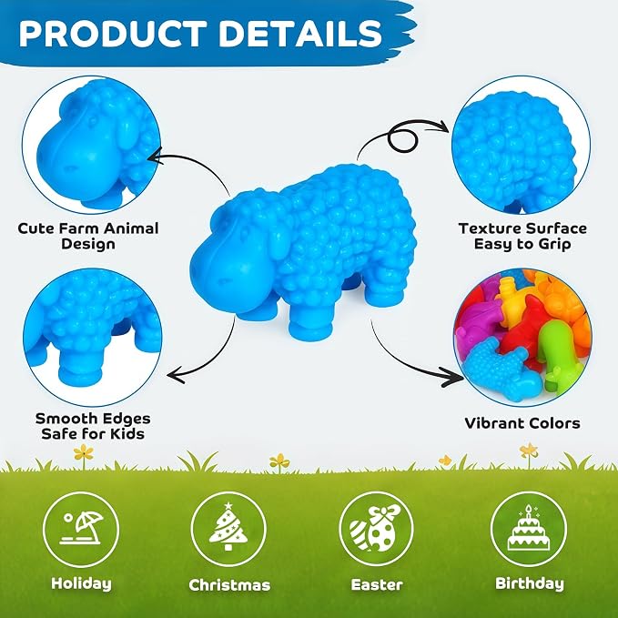 Counting Animals Montessori Toys, Color Sorting Learning Toys for Kids 3-5 | Sensory Bin Filler, Counting Bears, Fine Motor Skills, Preschool Educational Toy for 3 4 5 Year Old Boys Girls Birthday Gift