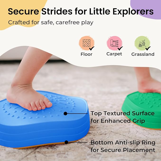 Tiny Land Stepping Stones for Kids, 5pcs Non-Slip Balance Toddler Toys | Sensory Stepping Stones for Toddlers 3-5 to Promote Balance, Coordination, and Active Play Skills Indoors or Outdoors