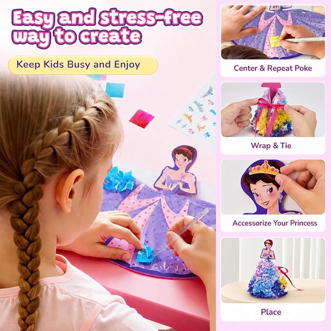 JoyCat Poke Art Kit for Girls, 3D Princess Craft with Fairy Tale Castle | Create layered 3D princess figures and a fairy-tale castle scene for a hands-on pretty pretty princess game experience.