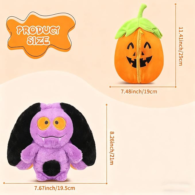 MIAODAM Halloween Pumpkin Bat Plush, Soft Reversible Stuffed for Kids