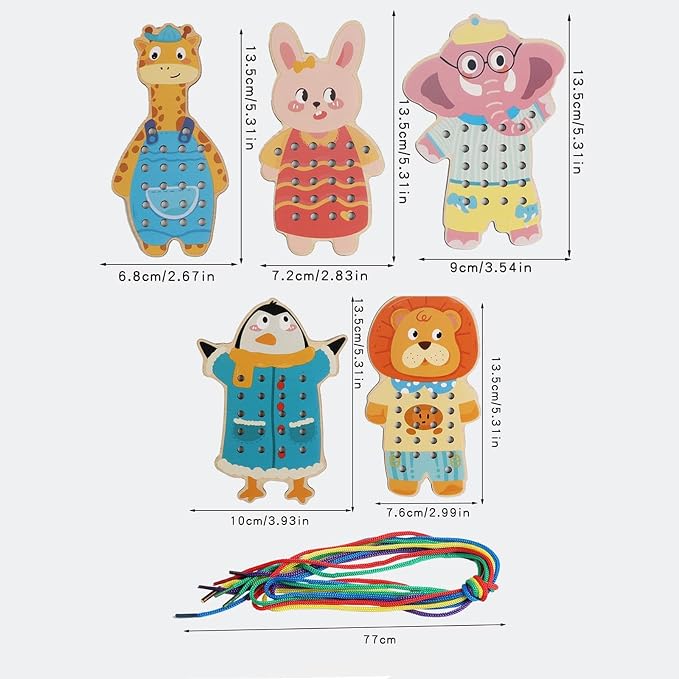 getuse Wooden Lacing Cards Sewing Threading Toys for Kids Preschoolers Fine Motor Skills Development Hand-Eye Coordination Learning Toy- Style a
