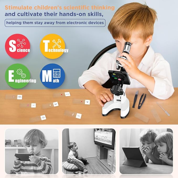 100X-1200X Kids Microscope Kit for Children: Compound Microscope for Kid | STEM Biology Discovery Science Experiments Microscopio Set with Metal Frame, Carrying Box Educational Gift for Child 8-12