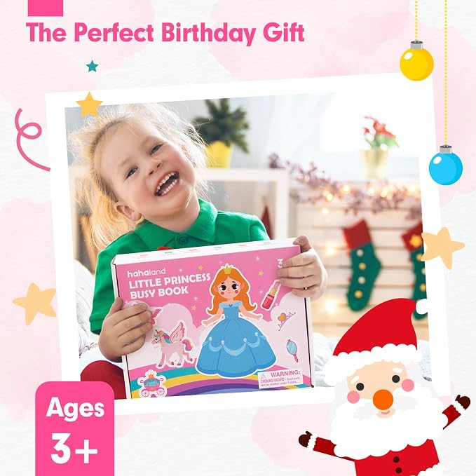 hahaland Princess Busy Book Toddlers 3-5, Dress up Pretend Play Makeup Toys | 3 Year Old Girl Gifts, Toddler Airplane Car Seat Travel Toy Quiet Felt Activity Busy Board for Girls