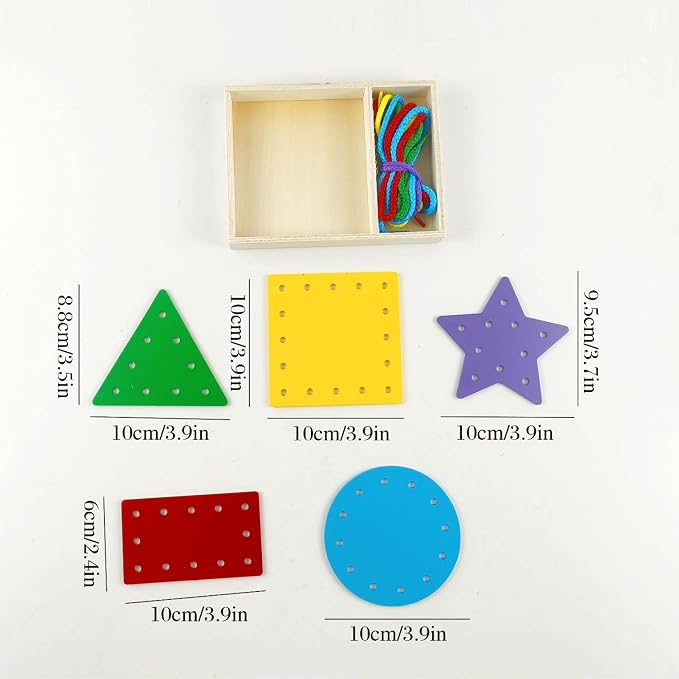 5 Pcs Double-Sided Shape Panels Wooden Threading Toy Lacing Cards for Toddlers, Lacing Shapes, Educational and Learning Montessori Activity for Kids (Triangle)