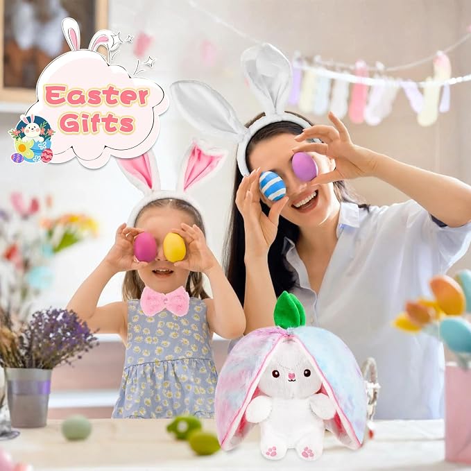 MIAODAM Reversible Strawberry Bunny Stuffed Animal, Cute Plush Rabbit Toy | Cute Funny Bunny Plushie Toy for Babies & Kids, Ideal Easter & Holiday Gift, 7 Inch