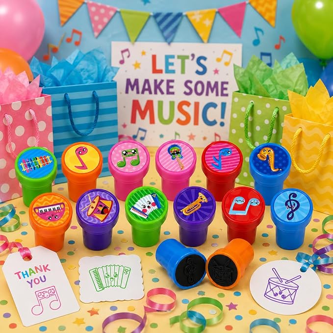 Cinrobiye 24 Pcs Music Stampers for Kids, Pre-Inked Musical Instrument Stampers, Music Party Favors, Birthday Party Supplies, Classroom Rewards, Goody Bag Fillers, Piñata Fillers