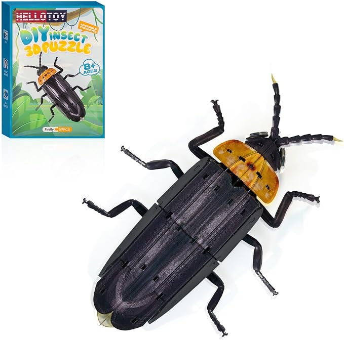 3D Acrylic Insect Puzzle DIY Bug Model Kit Animal STEM Gift | Building Kits Crafts Figurine Sculpture Nature Decoration Educational Display Toys for Kids Teens and Adults (Firefly)