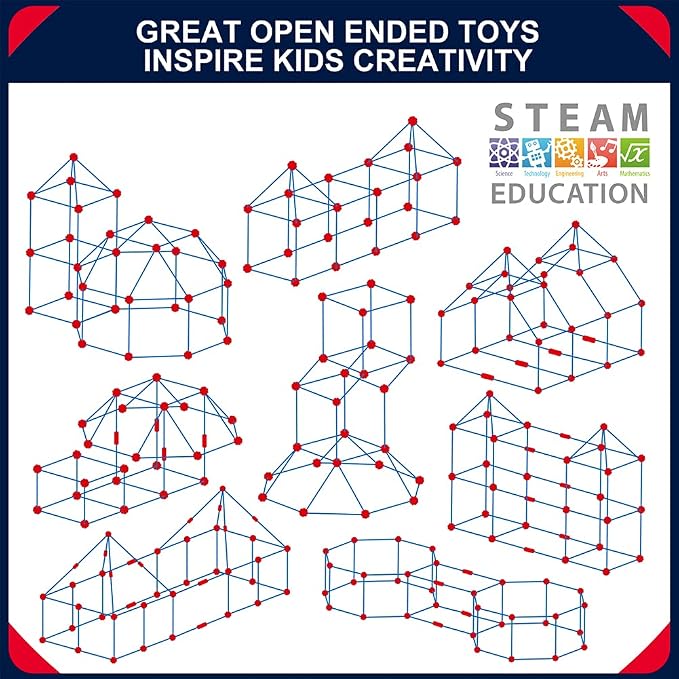 OleFun Fort Building Kit for Kids 4,5,6,7,8+Year Old Boys & Girls, 140 pcs, Creative STEM Building Toys for DIY Castles, Tunnels, Play Tent, Ideal Gift for Aged 5-8