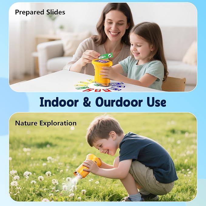 Odatay 4K 1000X Digital Microscope for Kids with 32G Card, Long Distance Viewing & 2.4" Screen Portable Handheld Edu Toys for Age 3-12 Exploring Bugs Plants at Home Classroom & Outdoor Travel, Yellow