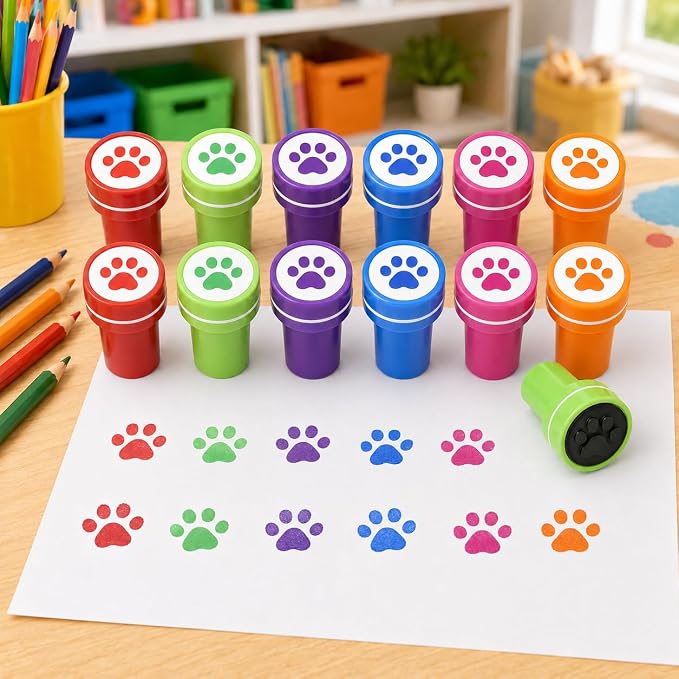 Cinrobiye 24 Pcs Pet Paw Stampers Party Favor Set, Cute Animal Paw Print Stamps for Kids Birthday Party, Classroom Rewards, Carnival Prizes, Goody Bag Fillers, Pet Lover Party Supplies