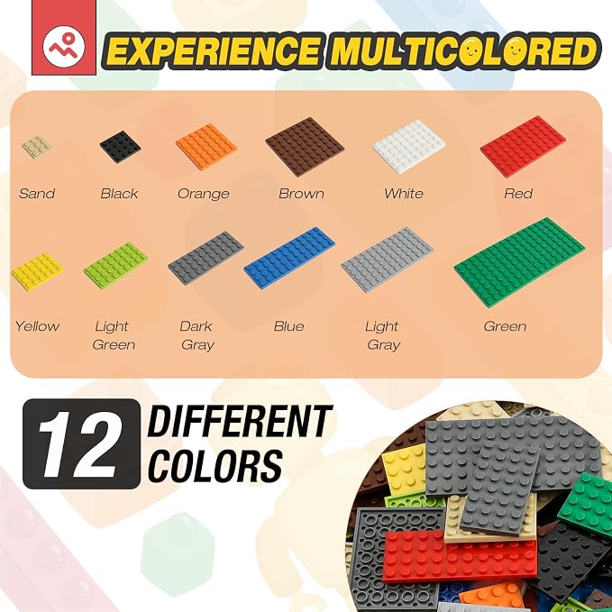 HUIZDQ 150 Pieces Classic Building Baseplate, 12 Sizes Small Base Plates | Compatible with All Major Brands Building Blocks, 12 Colors
